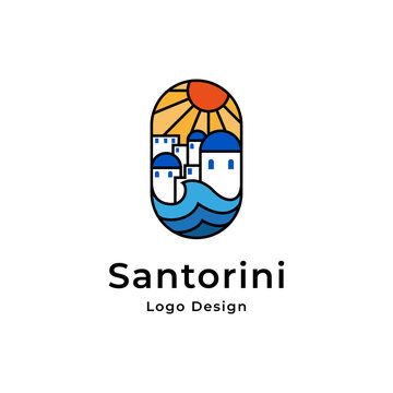 Santorini city logo icon design template flat vector illustration