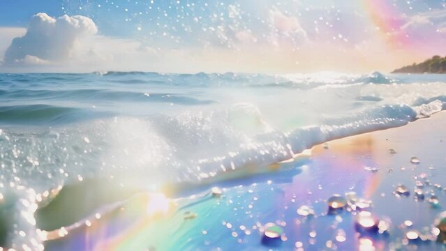 虹色に輝く海 AI画像