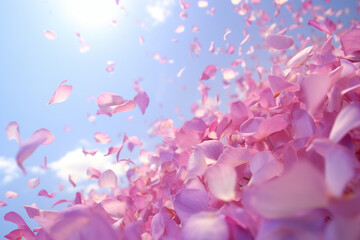 空に舞い上がるピンク色の花びら
