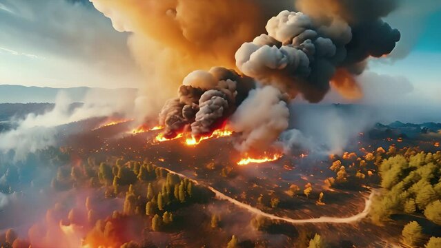 燃え盛る山火事 AI画像
