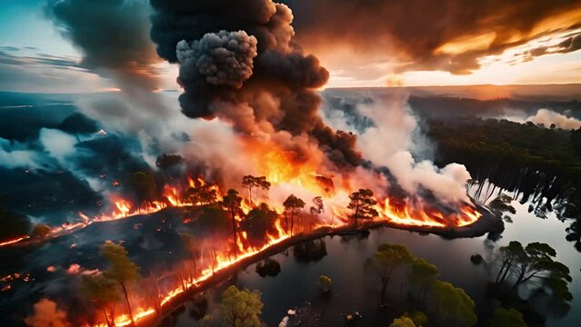 燃え盛る山火事 AI画像