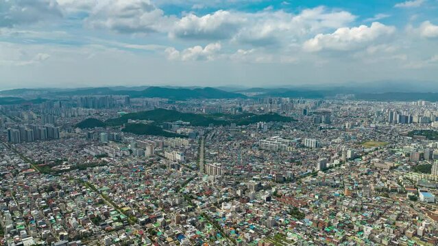 Hyperlapse daegu architecture city view video using drone