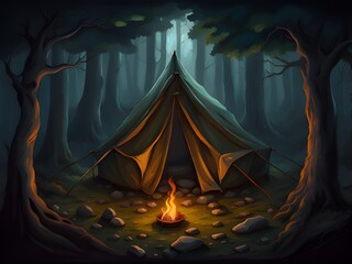 tent in horror forest