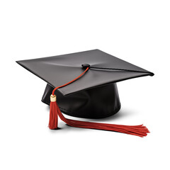 Elegant Black Graduation Cap with Red Tassel | Isolated on Transparent & White Background | PNG File with Transparency