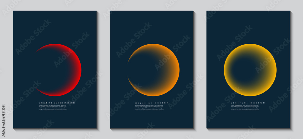 Poster cover design template set with vibrant gradient circular shapes. abstract futuristic black backgroun