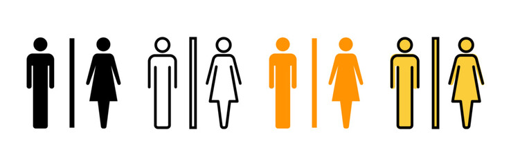 Toilet icon set vector. Girls and boys restrooms sign and symbol. bathroom sign. wc, lavatory - obrazy, fototapety, plakaty