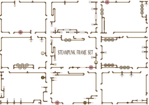 Steampunk piping frame set copper with gradation
