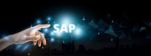 SAP Business process automation software. Technology future sci-fi concept SAP. Artificial intelligence. - obrazy, fototapety, plakaty