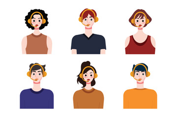 Set of young people with different hairstyles. Flat style vector illustration.
