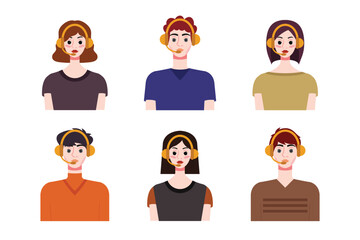 Set of young people with different hairstyles. Flat style vector illustration.