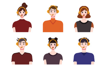 Set of young people with different hairstyles. Flat style vector illustration.