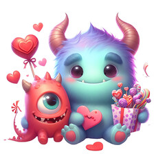 Cute Couple Valentine's Day Monsters