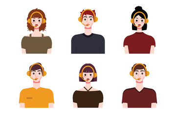 Set of young people with different hairstyles. Flat style vector illustration.