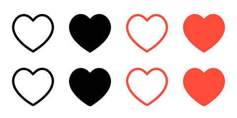 Wishlist love icon set collection. Heart symbol vector - obrazy, fototapety, plakaty