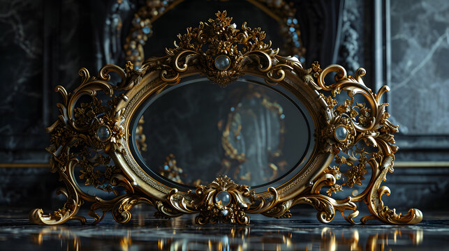 Gilded and gold frame on a black background.