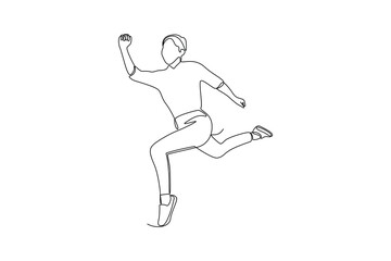 Fototapeta na wymiar Continuous one line drawing Happy jumping concept. Doodle vector illustration.