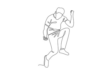 Continuous one line drawing Happy jumping concept. Doodle vector illustration.