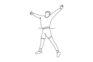 Continuous one line drawing Happy jumping concept. Doodle vector illustration.