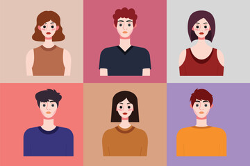 Set of avatars of young people in flat style. Vector illustration