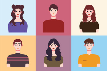 Set of avatars of young people in flat style. Vector illustration