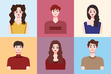 Set of avatars of young people in flat style. Vector illustration