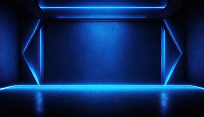 A minimal of the blue neon light in the empty hall for design purposes. 