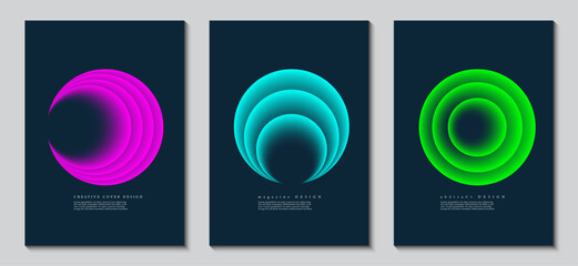 Cover design template set with vibrant gradient circular shapes. Abstract futuristic black background for your creative graphic design. Vector Illustrator EPS