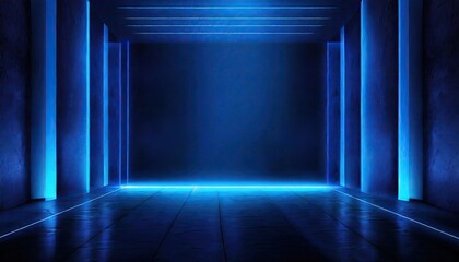 A minimal of the blue neon light in the empty hall for design purposes. 