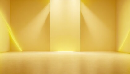 Empty room with yellow pastel wall with yellow neon light.