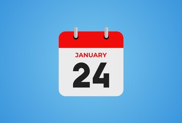 Icon calendar day. 24 January. 24th days of the month, illustration style. Date day of week Sunday, Monday, Tuesday, Wednesday, Thursday, Friday, Saturday. Winter holidays in January. 