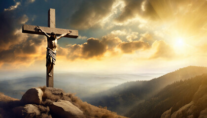 Powerful image of dramatic sky over Golgotha Hill, symbolizing the passion of Jesus Christ on the cross
