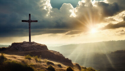 Powerful image of dramatic sky over Golgotha Hill, symbolizing the passion of Jesus Christ on the cross