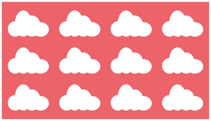 Clouds vector seamless pattern on pink background. Collection of white clouds.