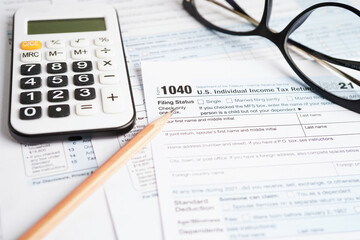 Tax form 1040 U.S. Individual Income Tax Return, business finance concept.