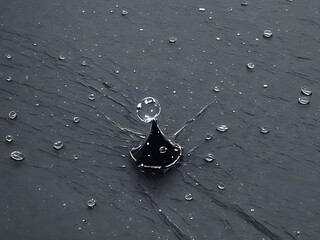 Blur Defocus Image of Water hit wall ground, explode into drop droplet. Amount Water attack impact and fluttering in air explosion. Stop motion freeze shot. Splash Water for texture elements