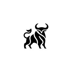 Simple Vector Logo Bull Symbol Black and White on white