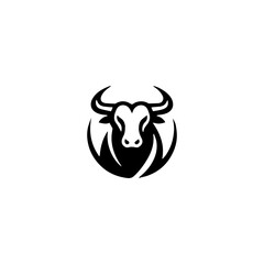 Simple Vector Logo Bull Symbol Black and White on white
