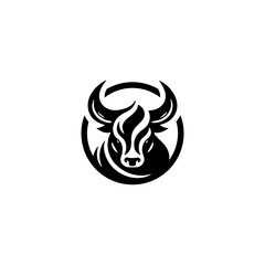 Simple Vector Logo Bull Symbol Black and White on white