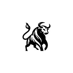 Simple Vector Logo Bull Symbol Black and White on white
