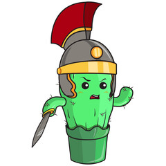 A cartoon cactus in the guise of a Roman legionary.