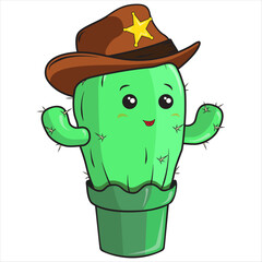 A cartoon cactus in the guise of a wild west sheriff.
