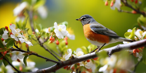 Fototapeta premium vector illustration of a forest with birds and flowers