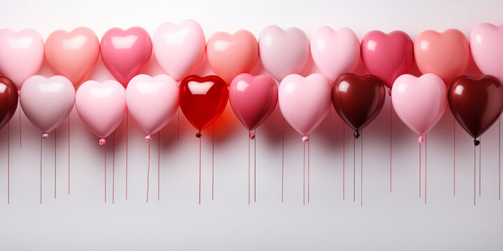 Flying balloons bring joy and love to celebration events a group of pink heart-shaped lollipops on a white background, making the perfect sweet gift for Valentine's Day.AI Generative 