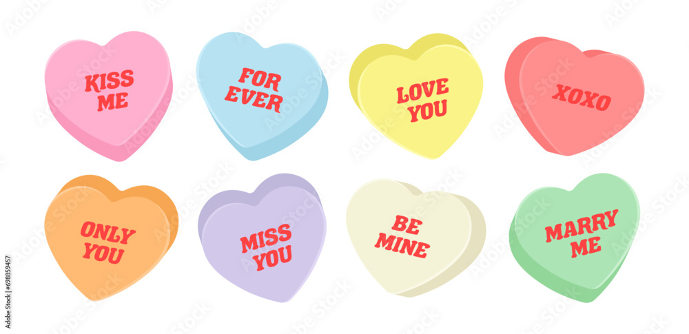 Fototapete sweet heart shape candy set. valentines day concept. isolated on white background. different color b