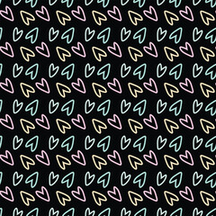 Repeated outlines of hearts drawn by hand. Romantic seamless pattern. Endless cute print.