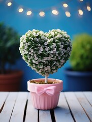 Heart Shaped Topiary Plant Valentines Day Greeting Card Art, Love and Romantic Gift Imagery, Outdoor Background, Anniversary or Wedding Concept, Potted Garden Foliage