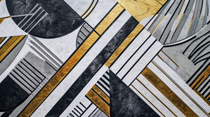 Abstract geometric composition and texture in white, gray and gold