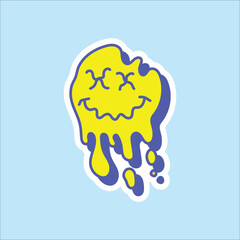 Squiggly Smiley Face Sticker Cartoon Retro Illustration