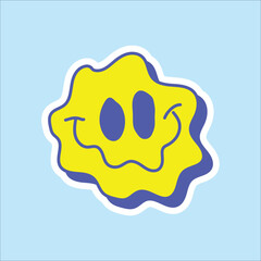 Squiggly Smiley Face Sticker Cartoon Retro Illustration