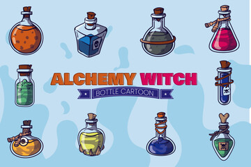 Alchemy Witch Bottle Cartoon Set